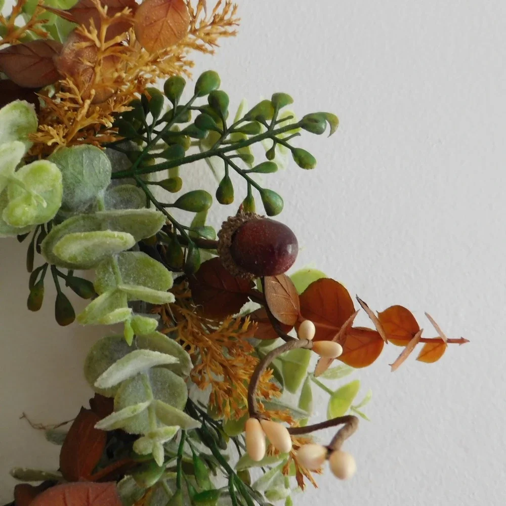 Fall Candle Ring Wreath, Mini Thanksgiving Cabinet Decor, Eucalyptus, acorns